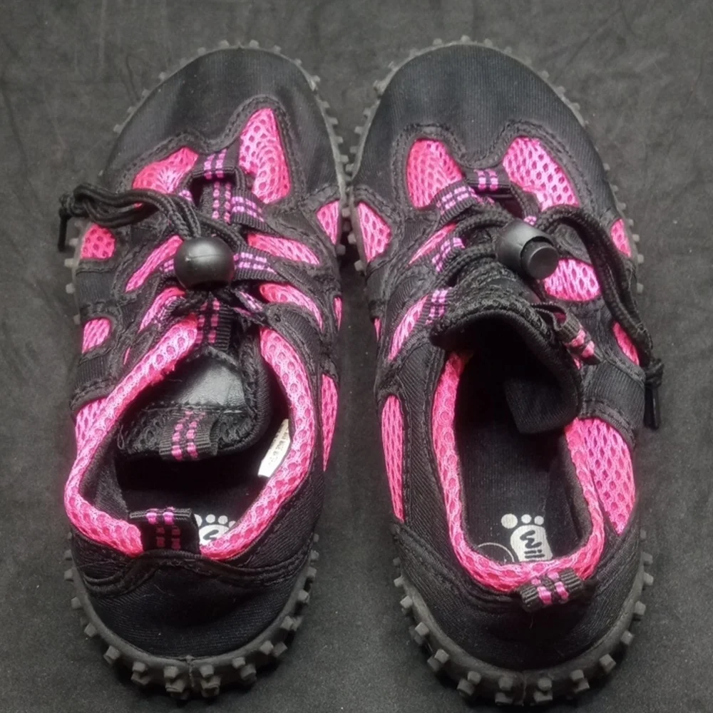 Ladies Size 7 Pink and Black Water Shoes with Rugged Sole and Breathable Mesh